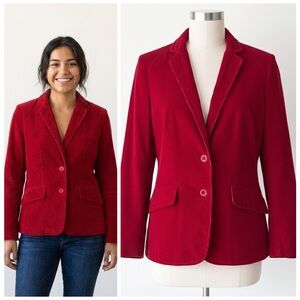Red Corduroy Structured Blazer Preppy 70s / 80s Vtg Chic Timeless Holiday Size S